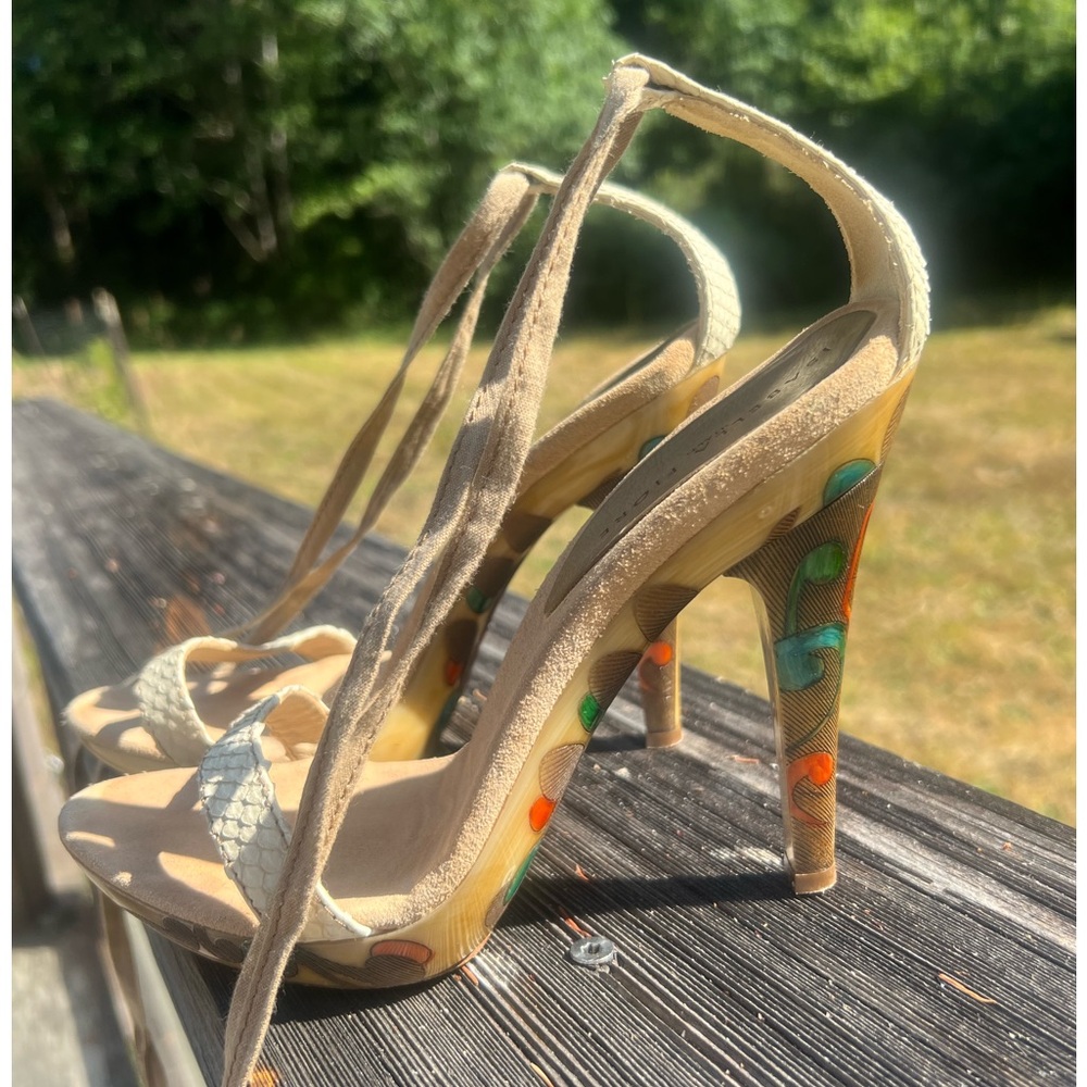 Isabella Fiore Italian Leather Snakeskin Suede Strappy Heels Pumps